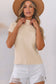 Pink Patch Pocket Ribbed Knit Short Sleeve Sweater