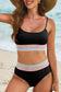 Rose Striped Patchwork Spaghetti Strap High Waist Bikini Set