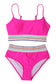 Rose Striped Patchwork Spaghetti Strap High Waist Bikini Set