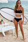 Rose Striped Patchwork Spaghetti Strap High Waist Bikini Set