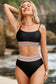 Rose Striped Patchwork Spaghetti Strap High Waist Bikini Set