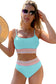 Rose Striped Patchwork Spaghetti Strap High Waist Bikini Set