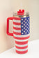 Red Rhinestone American Flag Print Handled 40oz Thermos Tumbler