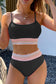 Rose Striped Patchwork Spaghetti Strap High Waist Bikini Set