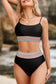 Rose Striped Patchwork Spaghetti Strap High Waist Bikini Set