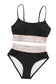 Rose Striped Patchwork Spaghetti Strap High Waist Bikini Set