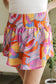 Purple Abstract Print Smock Waist Casual Shorts