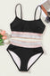 Rose Striped Patchwork Spaghetti Strap High Waist Bikini Set